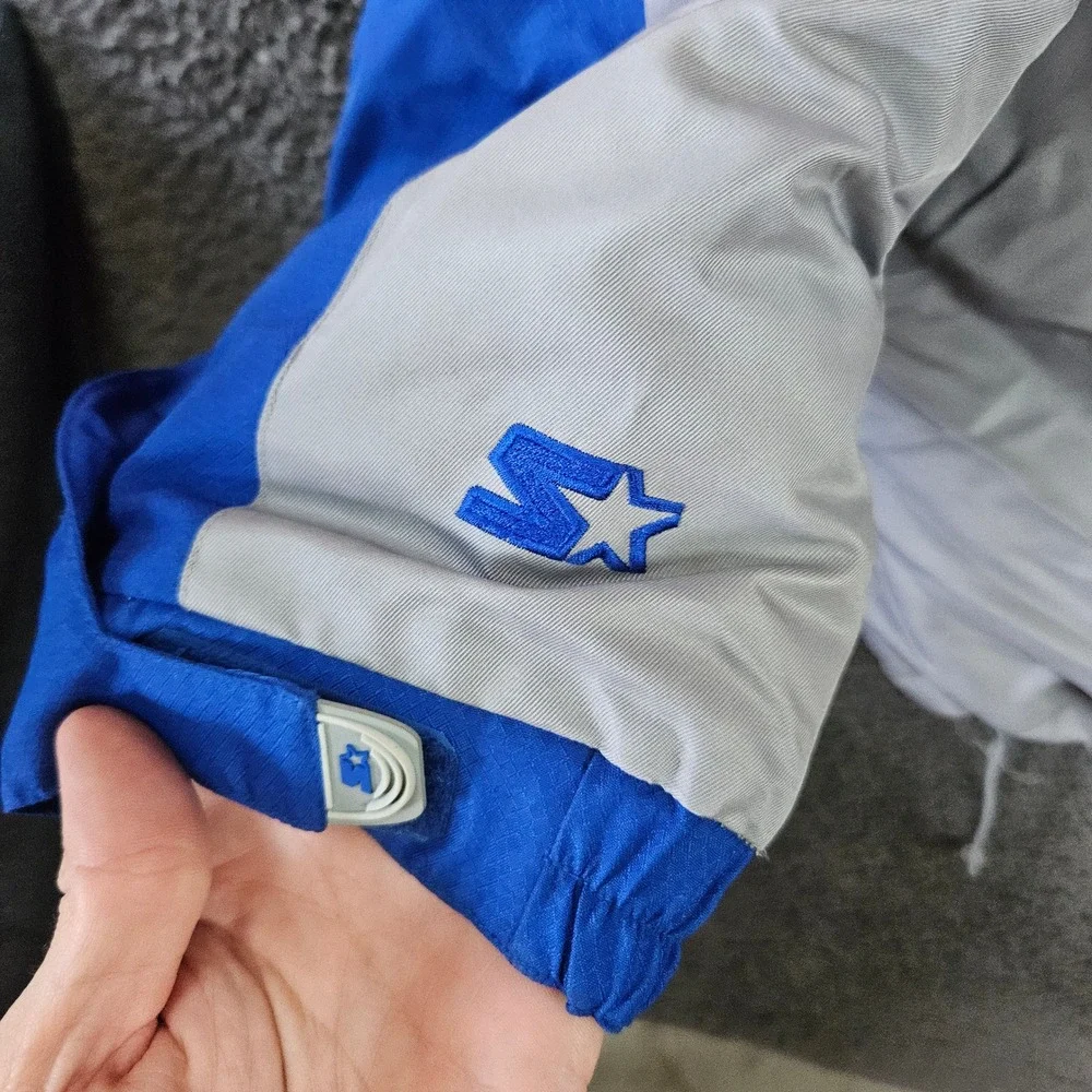 Starter Mens L Jacket Hooded Winter‎ Puffer Down Feather Gray Blue